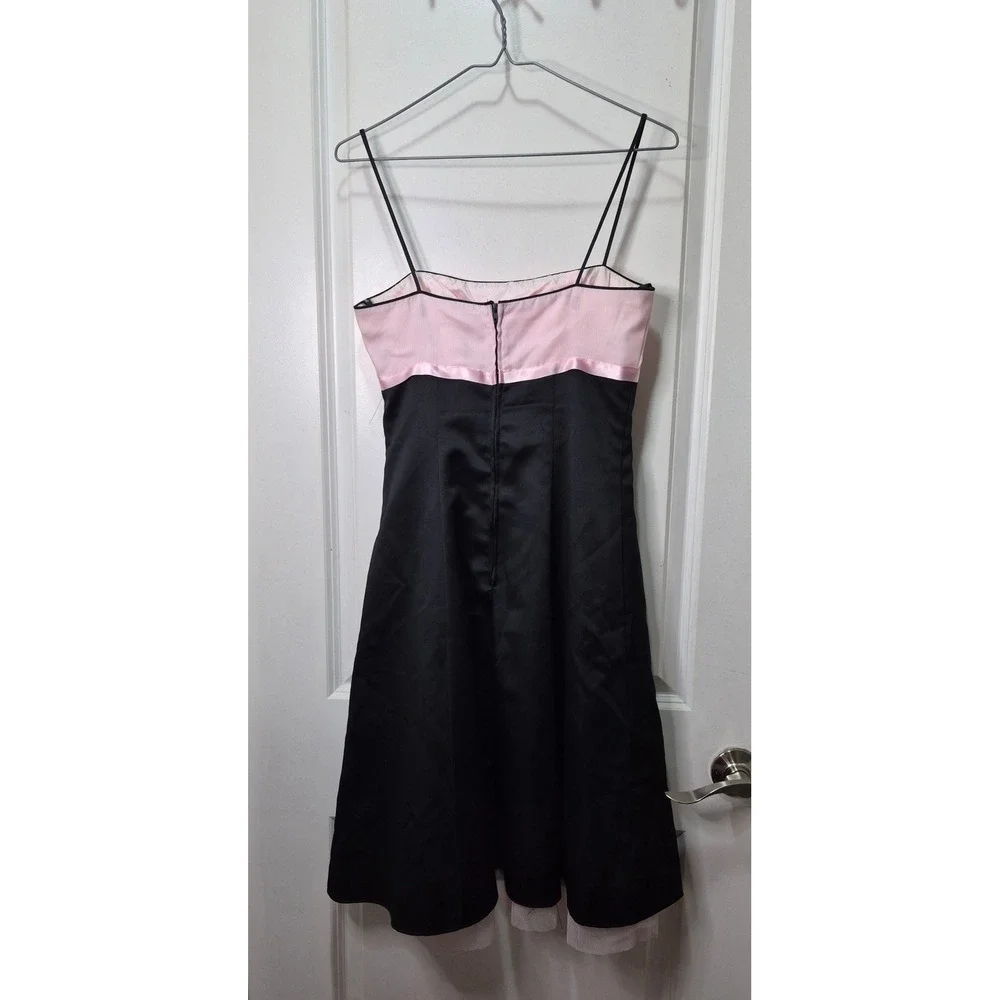 Vintage Zum Zum by Niki Livas Pink Black Satin Bow Cocktail Dress Size 3-4 90s - Picture 2 of 5
